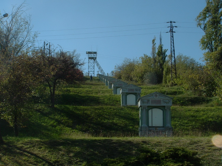 An old, closed mine-tower stands on the top of the Calvary Hill in Dorog