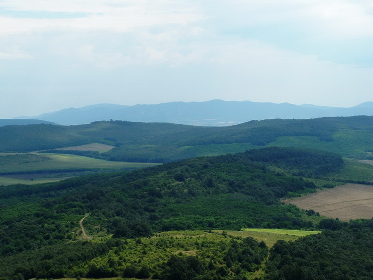 Panorama from the top of Szanda-hegy Mountain towards the far Mátra Mountains