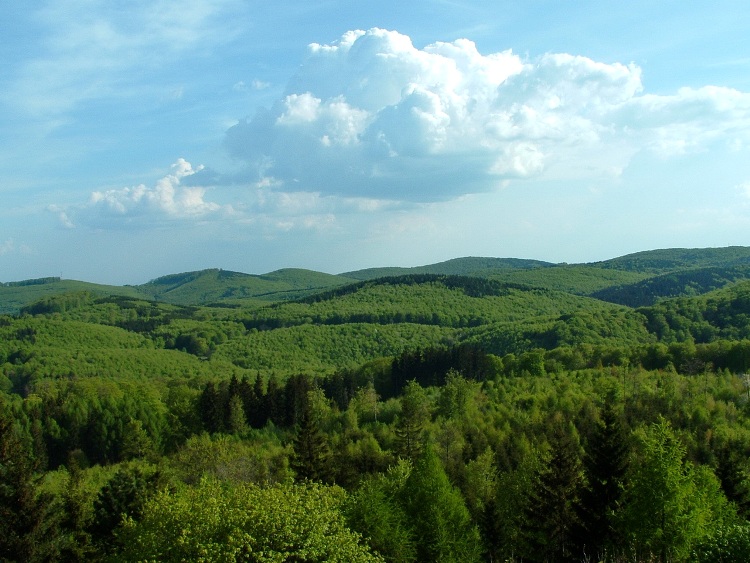 The panorama of the plateau taken from the lookout tower of Bálvány Mountain