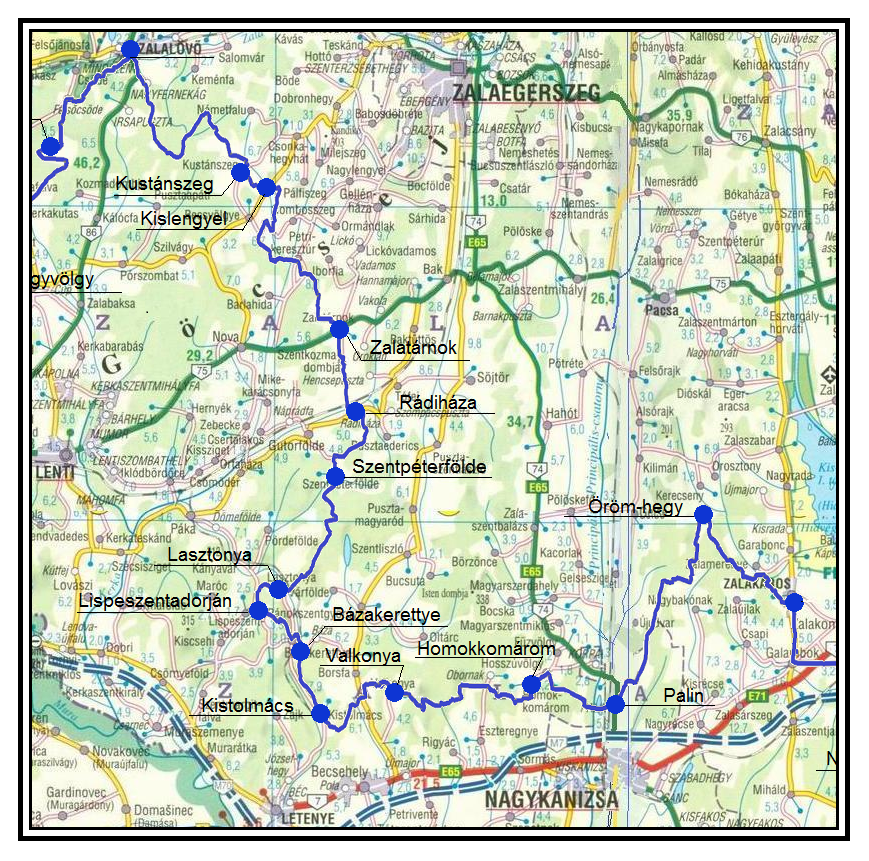 A Rockenbauer Pál Dél-dunántúli Kéktúra útvonala a Zalai-dombságon és a Göcsejben