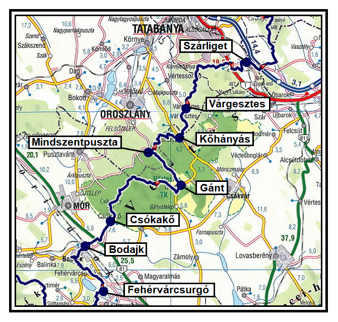 Az Országos Kéktúra útvonala a Vértesben