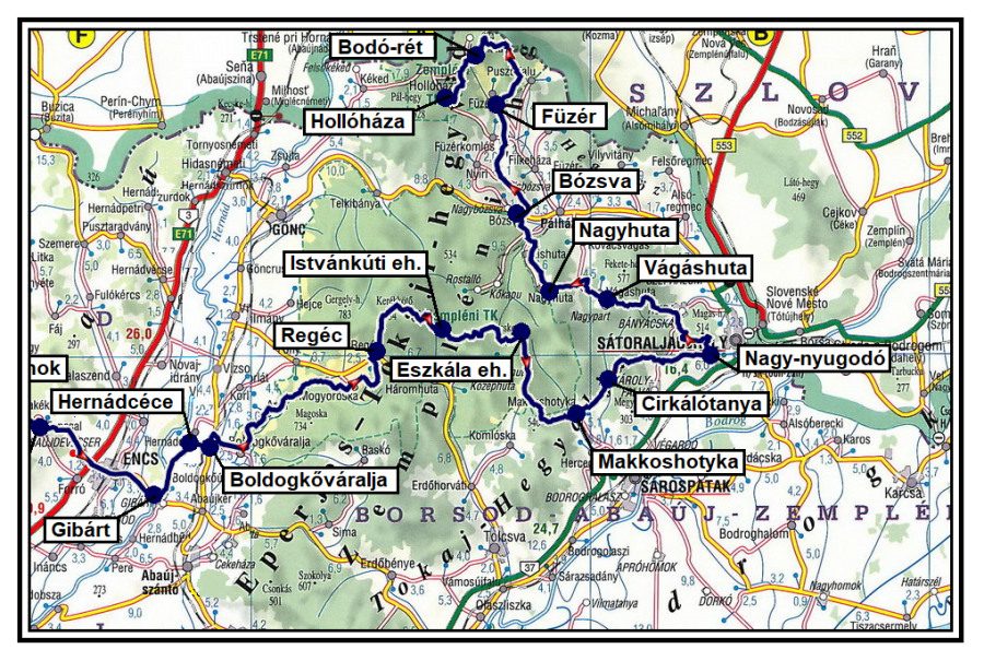Az Országos Kéktúra útvonala a Zempléni-hegységben