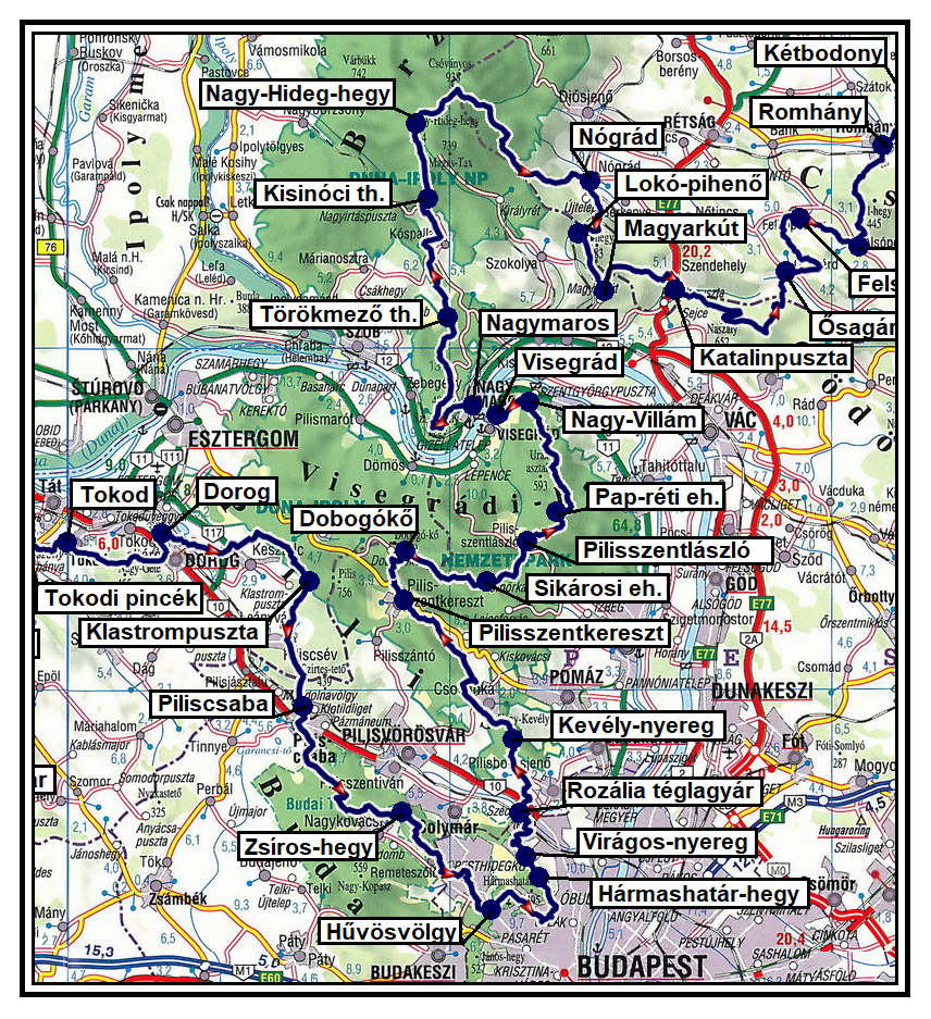 Az Országos Kéktúra útvonala a Dunakanyarban