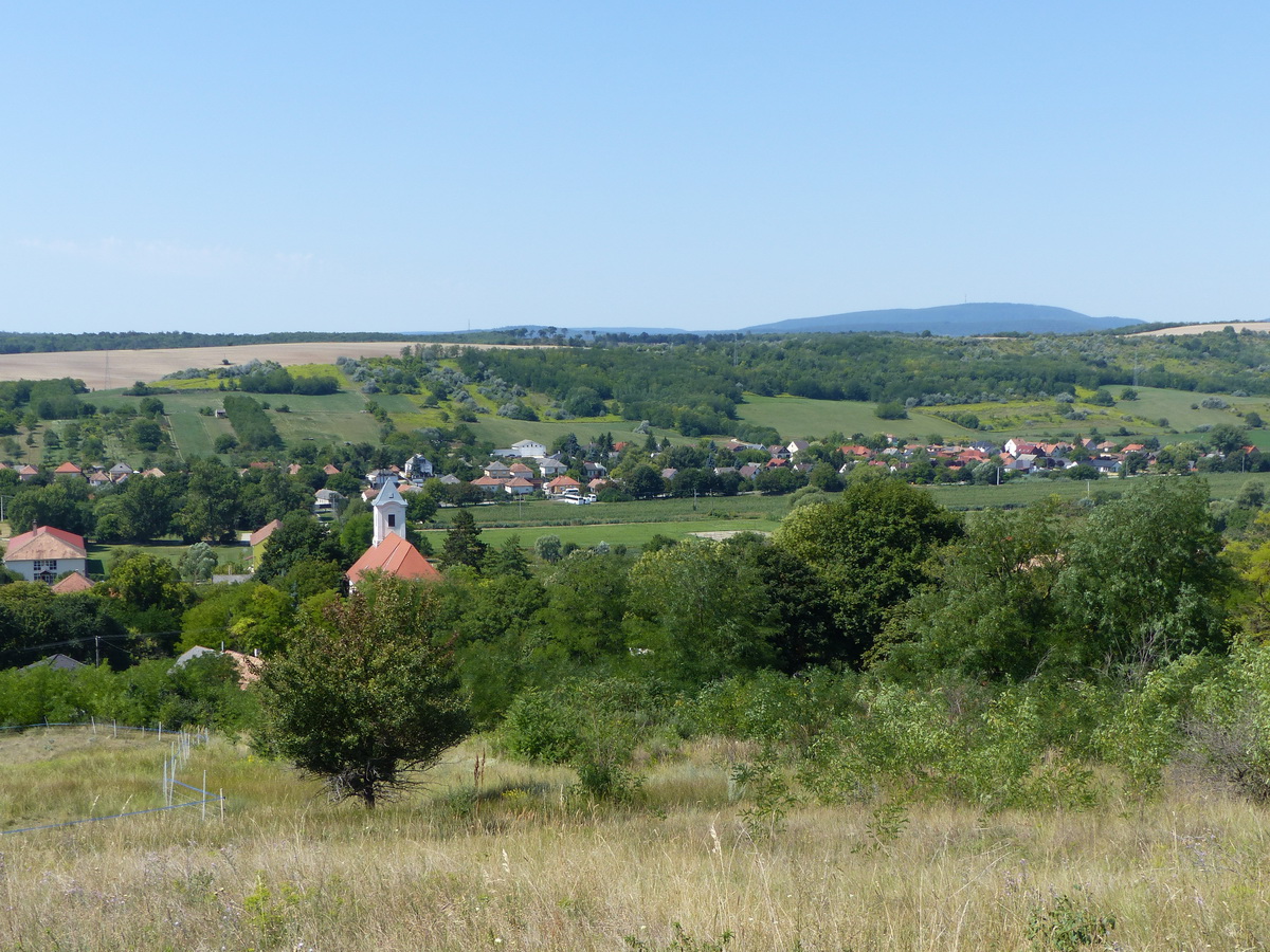 Feltűnt alattam a templom tornya, a fák között fekszik a temető