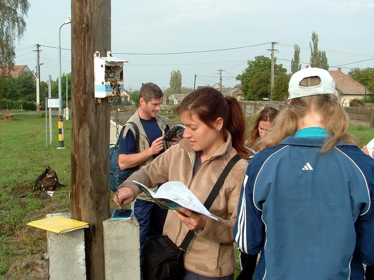 Hiker team at the stamping point of Bélapátfalva settlement