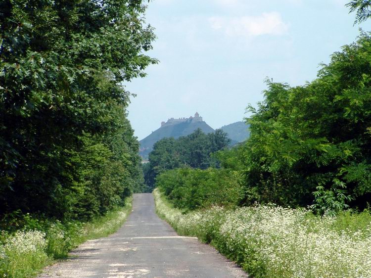 We can see the fortress at the end of the narrow asphalt road