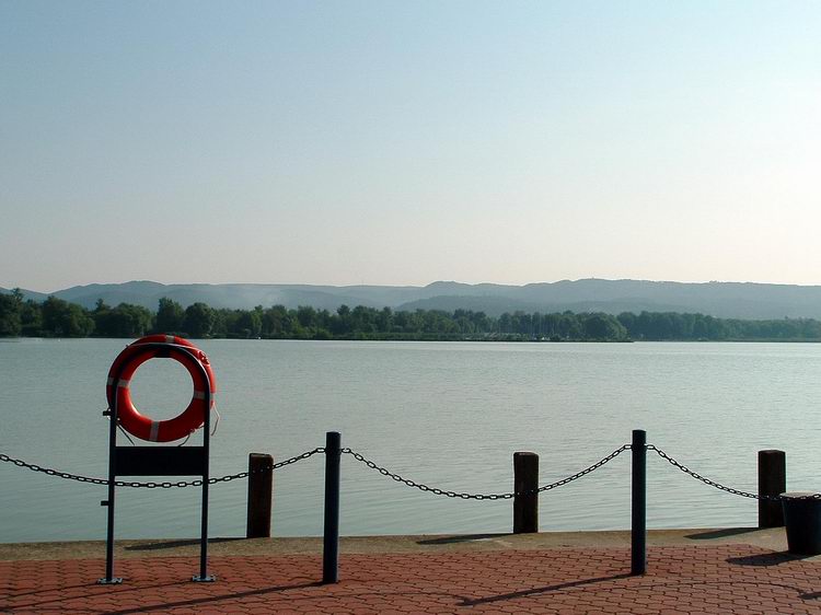 The hills of the Keszthelyi-hegység towers behind Lake Balaton