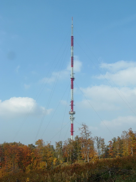 The TV broadcasting tower on the top of the mountain