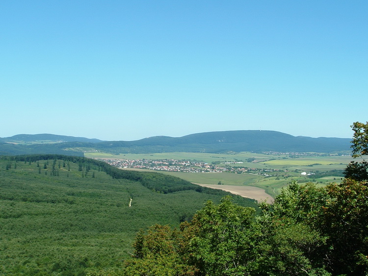 View from the clearing of the shelter. You can see the Gerecse Mountain in the distance.