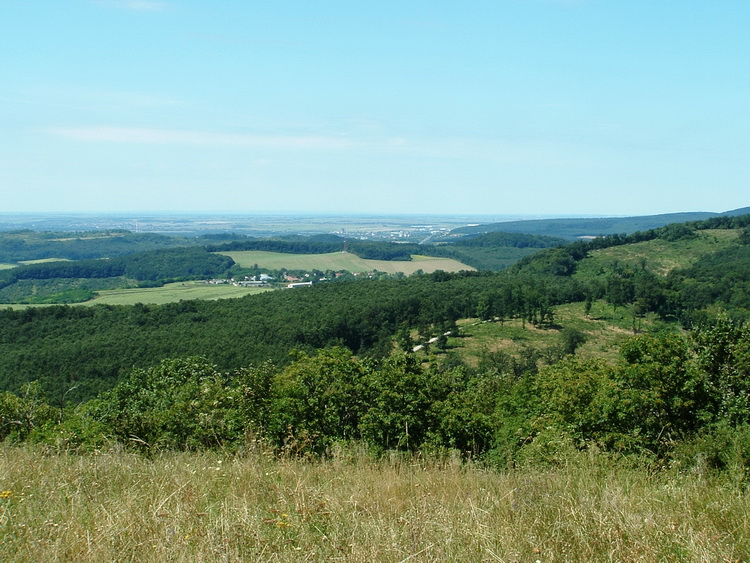 View towards west from the top of the Somlyó. We will go farther on the small road at the foot of the peak.