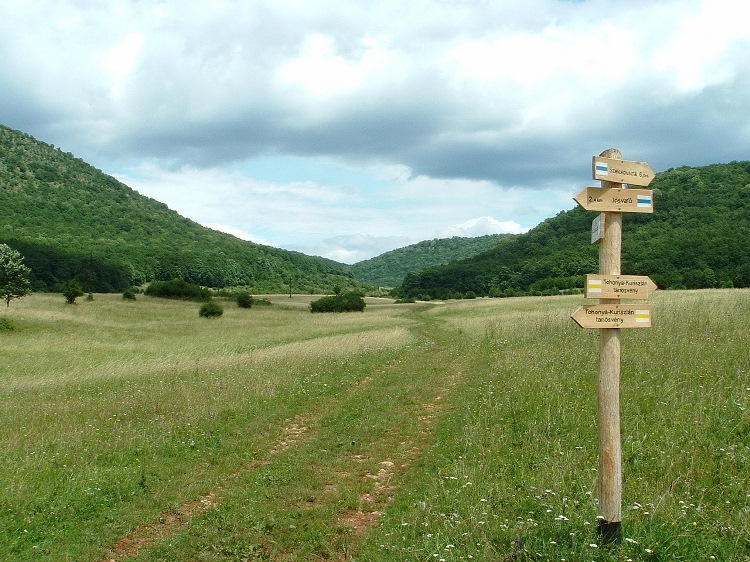 Turistaút elágazás a Szelce-völgy alsó végén