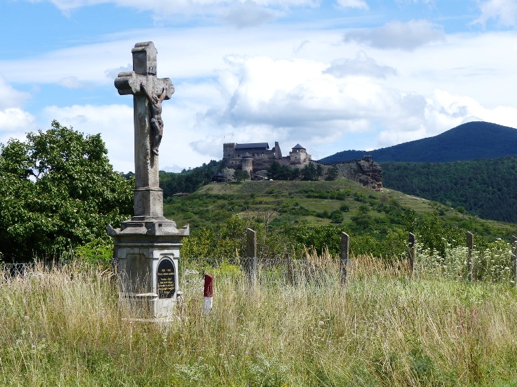 The view of Castle of Boldogkő from the stone cross