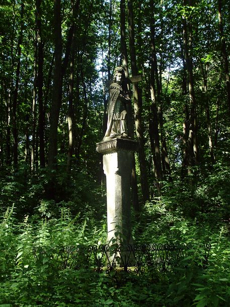 Egy csalántenger közepén elhagyatottan álló Szent Ilona szobor Tömörd határában