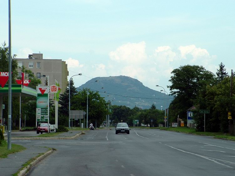The Csobánc Mountain stands behind the houses of Tapolca