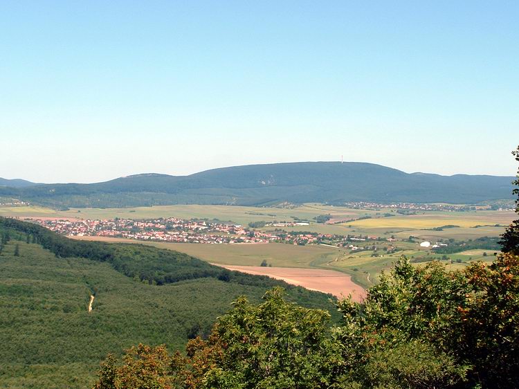 Kilátás a tisztás északi pereméről Tarjánra és a Gerecse-hegyre