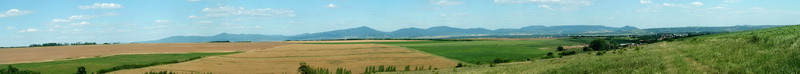 Panoramic view from the last hill of Cserehát to the plain of Hernád River and the Zemplén Mountains