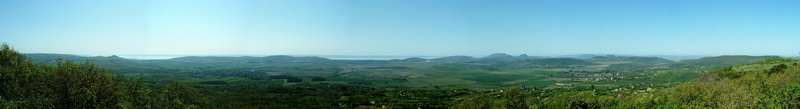 Panoramic view from the Eötvös lookout tower to the Basin of Kál