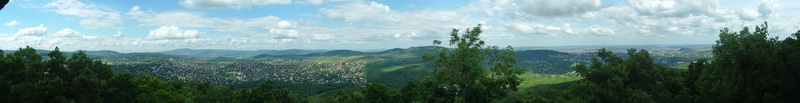 Panoramic view from the lookout tower of Nagy-Hárs-hegy to Budapest