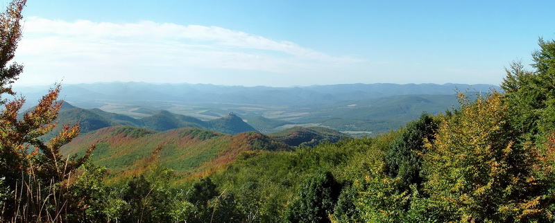 Panoramic view from the lookout tower of Little-Milic to the Hegyköz Plain and Castle of Füzér
